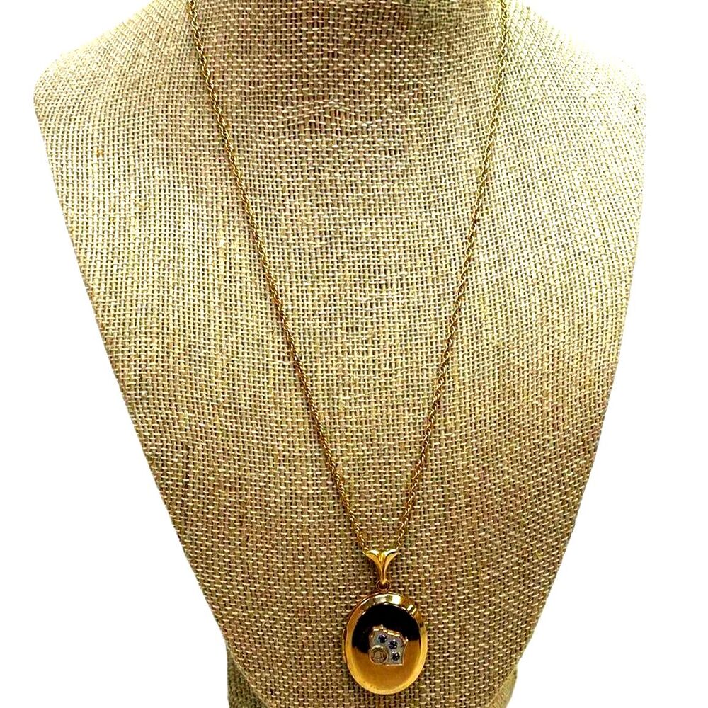 Vintage 12K Gold Filled Locket Bell Phone service award Necklace Sapphire stones